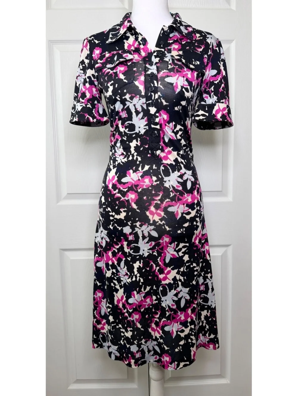 Diane Von Furstenberg DvF Polly Dee Shirt Dress Pink Ivory Black 100% Silk Sz 2